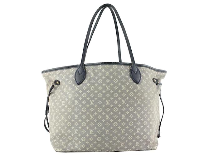 Louis Vuitton Bolsa de tela gris x azul marino Monogram Idylle Mini Lin Neverfull MM 15LV1104 Cuero  ref.410473