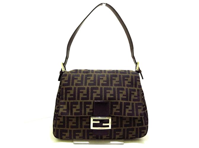 Fendi Mamma Baguette Castaño Lienzo  ref.410518