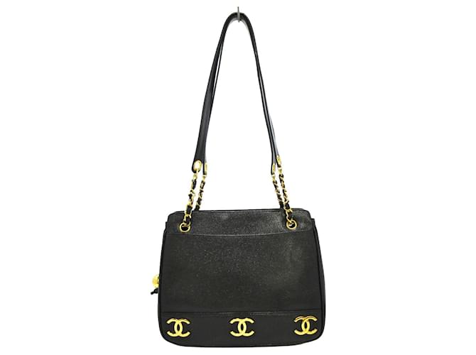 Chanel Triple coco Black Leather  ref.410521