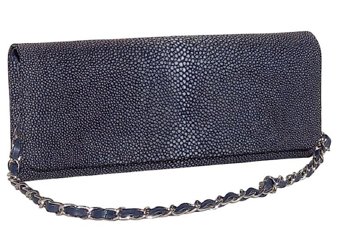 Autre Marque Navy blue stingray clutch bag Exotic leather  ref.410530