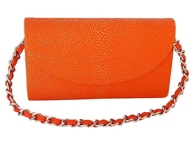 Autre Marque Orange stingray cross body clutch bag Exotic leather  ref.410862