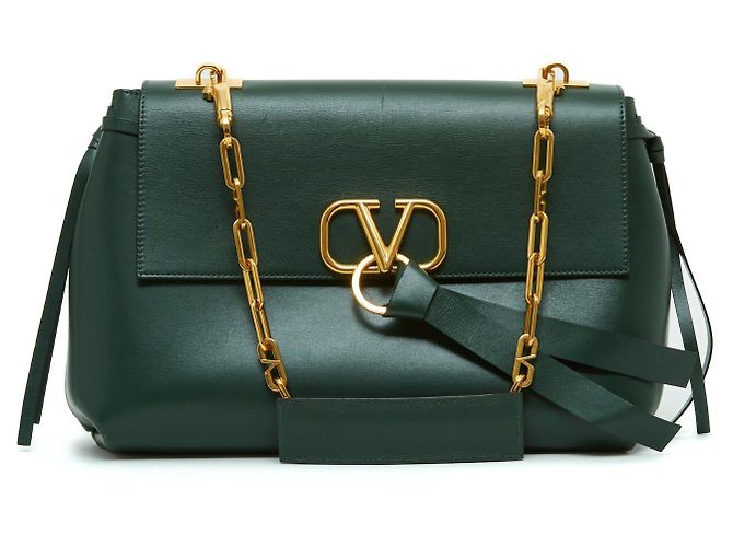 Valentino VLOGO LARGE LEATHER GREEN Dark green
