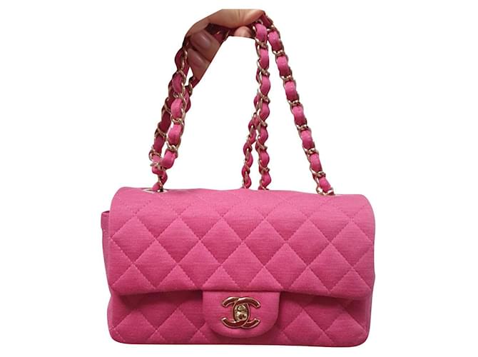 Timeless Chanel Mini rectangle Jersey classic flab bag Pink Cotton