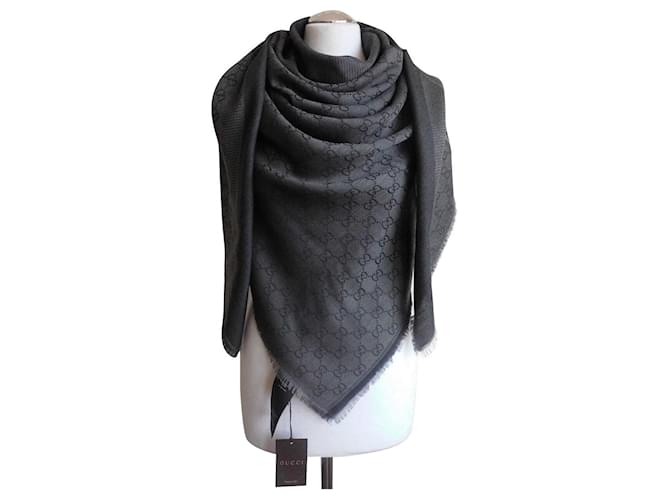 ggweb gucci scarf new Dark grey Silk Wool  ref.410889