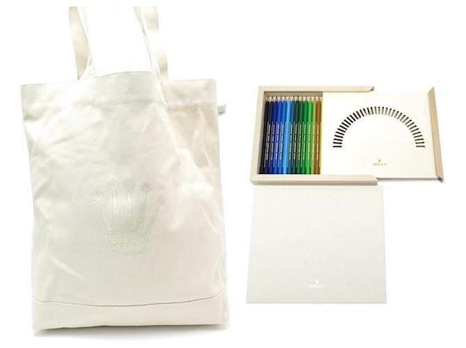 NEW BOX OF 24 ROLEX WATCH COLORED PENCILS + TOTE BAG DRAWING BOOK Beige Cotton  ref.410922