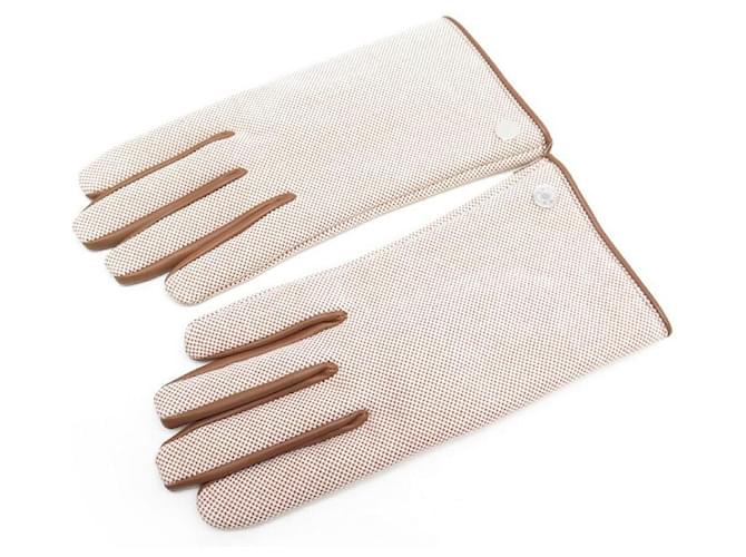 Hermès NEW HERMES GARDEN TIME H GLOVES311242M IN CANVAS & LAMBS LEATHER SADDLE Brown  ref.410973