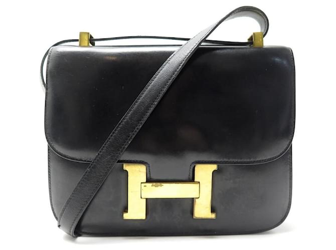 Hermès VINTAGE HERMES CONSTANCE HANDBAG 24 CM LEATHER BOX BLACK BUCKLE H HAND BAG  ref.411000