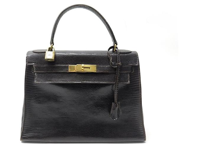 Hermès VINTAGE HERMES KELLY HANDBAG 29 BROWN LIZARD LEATHER SADDLE HAND BAG Exotic leather  ref.411008
