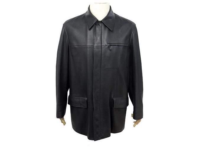 Hermès HERMES JACKET L 52 BLACK DEER LEATHER DEER LEATHER COAT JACKET