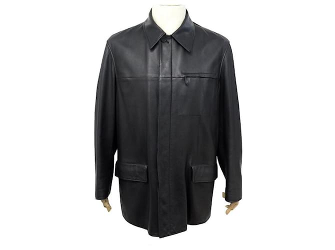 Hermès MANTEAU HERMES VESTE L 52 EN CUIR DE CERF NOIR DEER LEATHER COAT JACKET  ref.411037