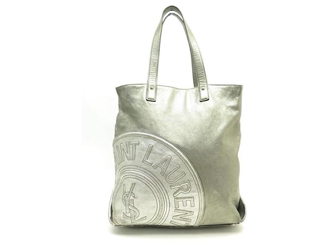 YVES SAINT LAURENT HANDBAG 224511 TOTE HAND BAG SILVER LEATHER TOTE Silvery  ref.411047