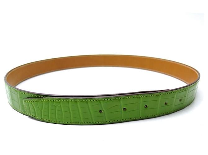 Autre Marque NEW T-BELT TIE85 COMPATIBLE BUCKLE HERMES 32MM CROCODILE BELT LEATHER Green Exotic leather  ref.411067