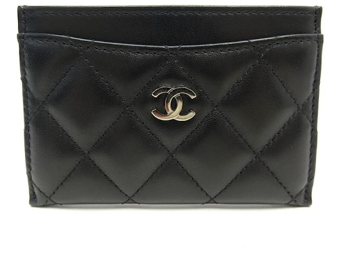 NEW CHANEL CLASSIC TIMELESS CARD HOLDER CC LOGO IN BLACK LAMB LEATHER  ref.411124