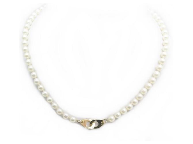 Autre Marque VINTAGE NECKLACE 65 cultured pearls 6MM 48CM CLASP HANDCUFFS GOLD 18K NECKLACE Golden Yellow gold  ref.411140