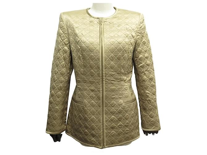 Christian Dior NEUF VESTE CHRISTAIN DIOR MANTEAU MATELASSE CANNAGE DORE L 42 SOIE JACKET Doré  ref.411149