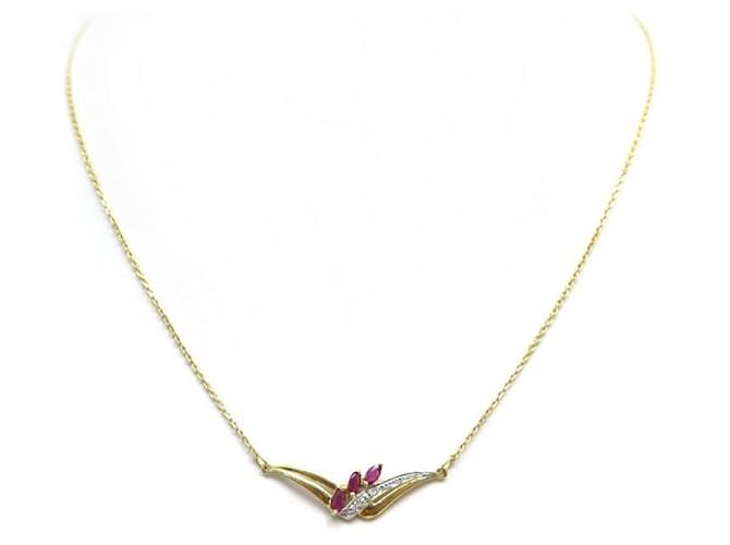 Autre Marque Necklace 43 cm in yellow gold 18 DIAMONDS AND RUBIES DIAMONDS & YELLOW GOLD NECKLACE Golden  ref.411163