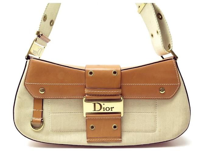 CHRISTIAN DIOR STREET CHIC CANVAS & LEATHER BEIGE BROWN HAND BAG  ref.411189