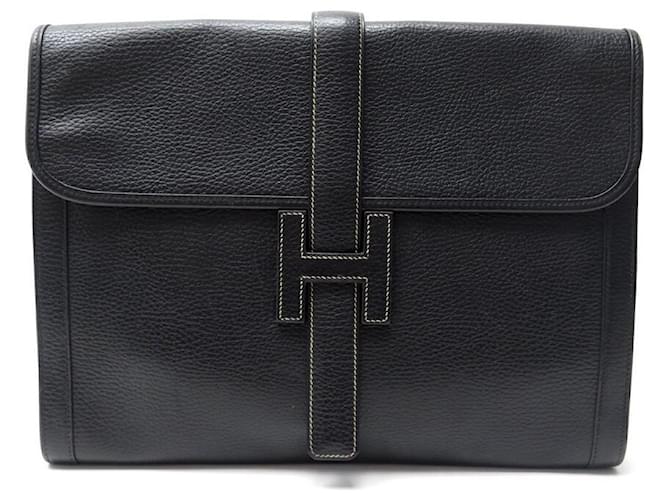 Hermès VINTAGE HERMES HANDBAG JIGE GM POUCH IN BLACK TOGO LEATHER POUCH BAG  ref.411230
