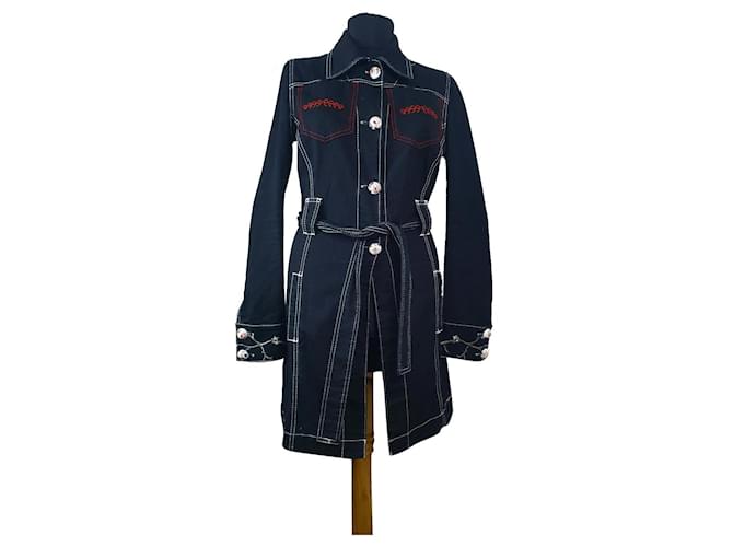 Galliano Manteaux, Vêtements d'extérieur Coton Bleu Multicolore  ref.411388