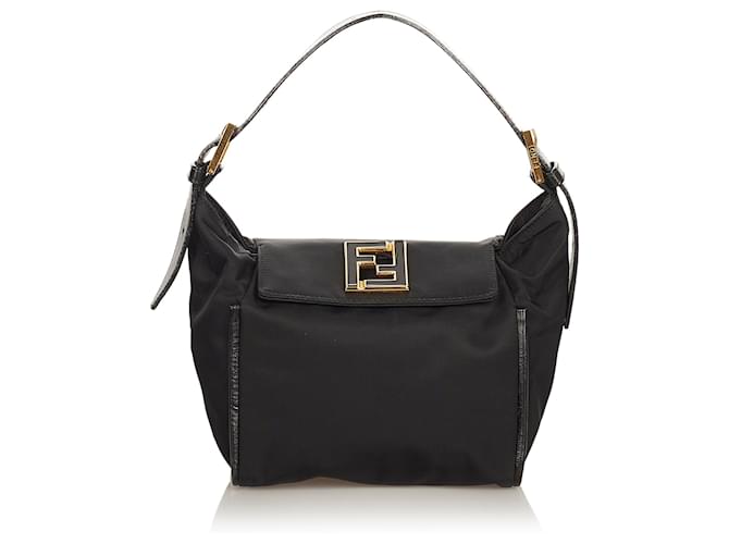 Fendi Black Nylon Handbag Leather Pony-style calfskin Cloth  ref.411455