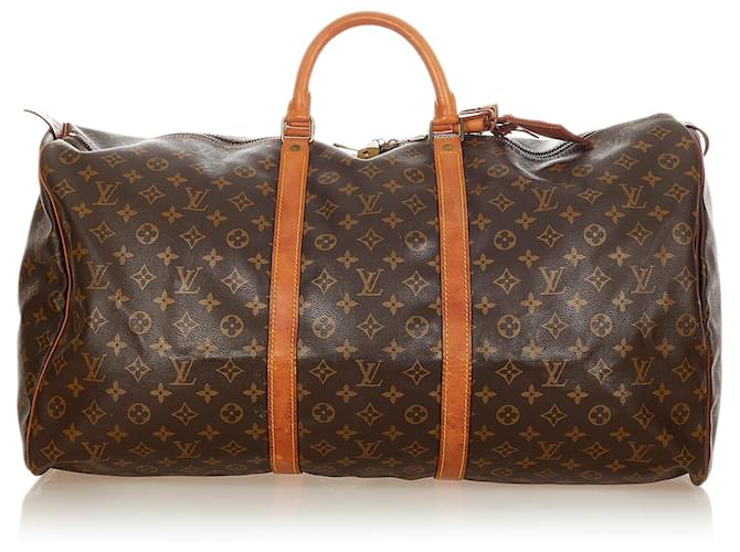 Louis Vuitton Brown Monogram Keepall 60 Leather Cloth  ref.411461