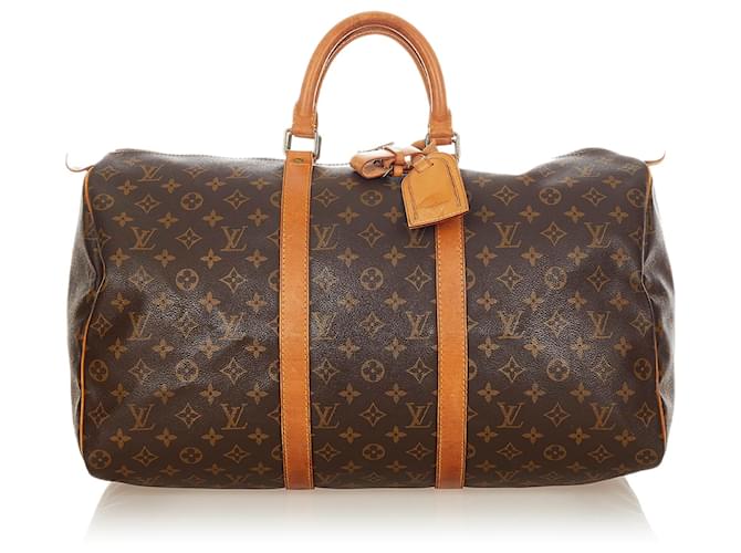 Louis Vuitton Brown Monogram Keepall 50 Leather Cloth  ref.411462