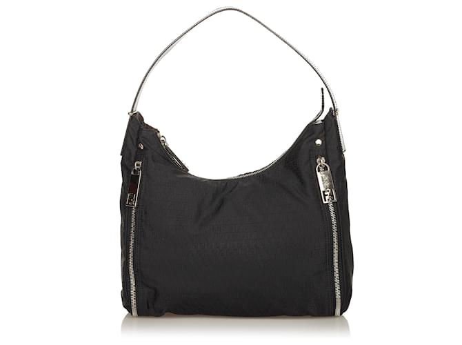 Fendi Black Zucchino Nylon Shoulder Bag Leather Pony-style calfskin Cloth  ref.411472