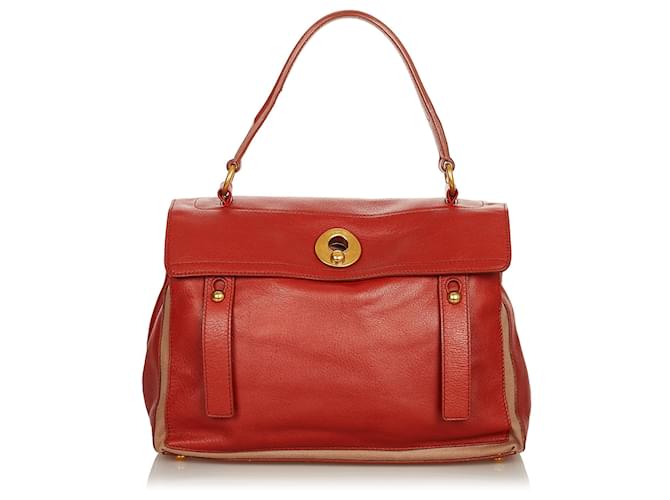 Yves Saint Laurent YSL Red Muse Two Leather Handbag Grey Cloth Pony-style calfskin Cloth  ref.411487