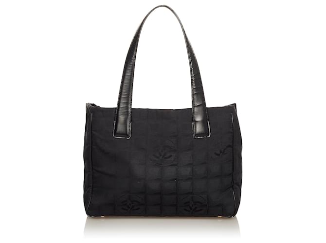 Chanel Black New Travel Line Canvas Tote Bag Leather Cloth Pony-style calfskin Cloth  ref.411517