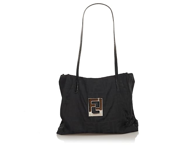 Fendi Black Zucca Nylon Shoulder Bag Leather Pony-style calfskin Cloth  ref.411532