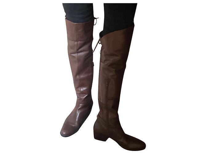 Autre Marque Botas altas de piel marrón Castaño