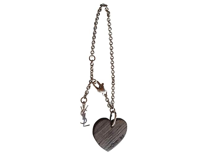 Yves Saint Laurent Pulseira ajustável em prata com coração 925 e madeira Marrom  ref.411737