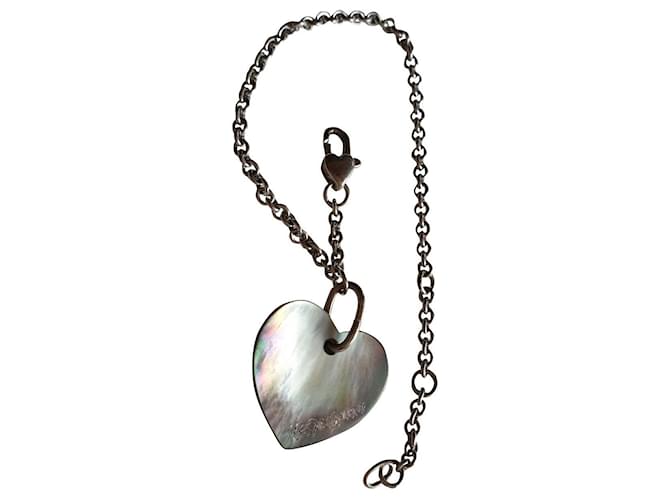 Yves Saint Laurent Bracciale regolabile a cuore in argento 925 e madreperla  ref.411743