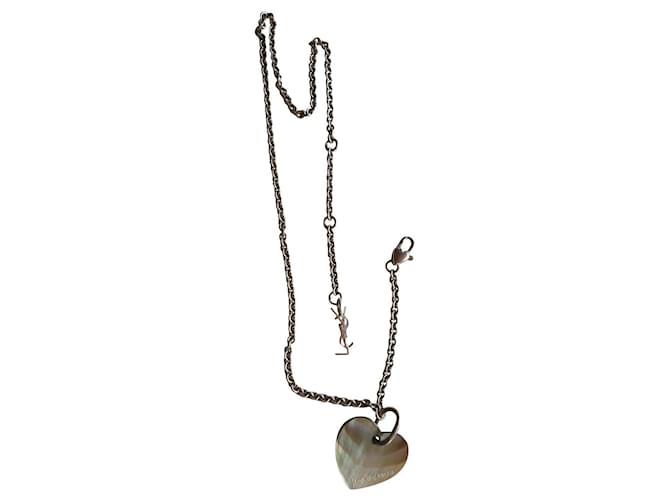Yves Saint Laurent Collana cuore in argento 925 e madreperla Bianco sporco  ref.411754
