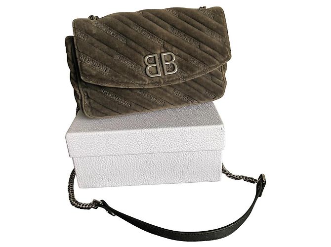 Balenciaga BB an der Kette Handtasche Samt dunkelgrau Anthrazitgrau