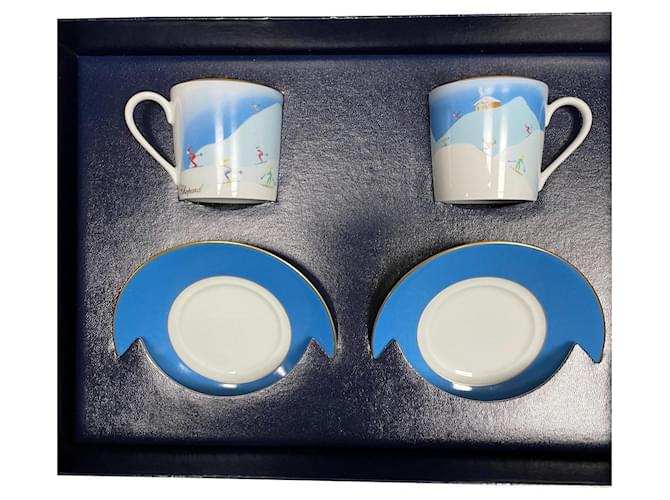 Chopard Set di tazze e piattini in porcellana rara Bianco Blu Ceramica  ref.411840