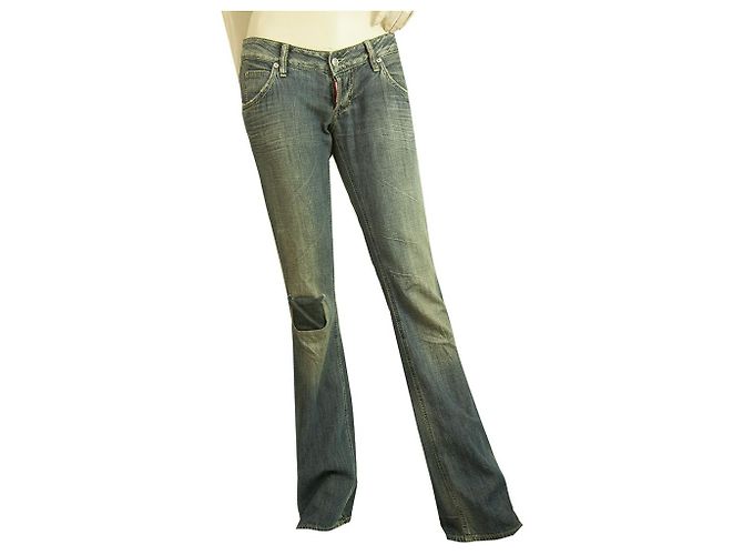 Dsquared2 Dsquared 2 Blue Denim Jeans Low Rise Knee Patch Distressed Trousers Pants sz 40