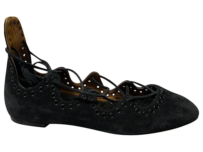 Chaussures plates à lacets Isabel Marant en daim noir Suede  ref.411928