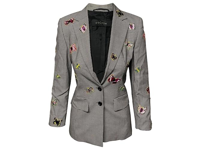 Escada Beaded Houndstooth Trouser Suit Set in Grey Wool  ref.411947
