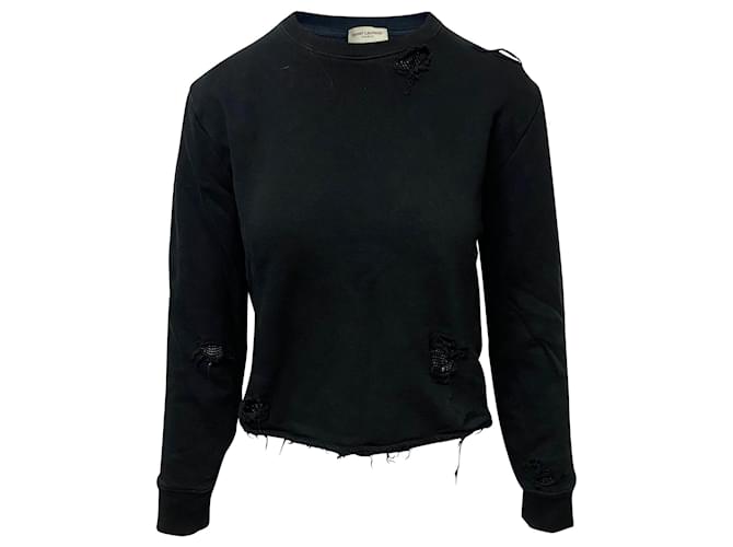 Yves Saint Laurent Maglione lavorato a maglia con dettagli invecchiati in cotone nero  ref.411975