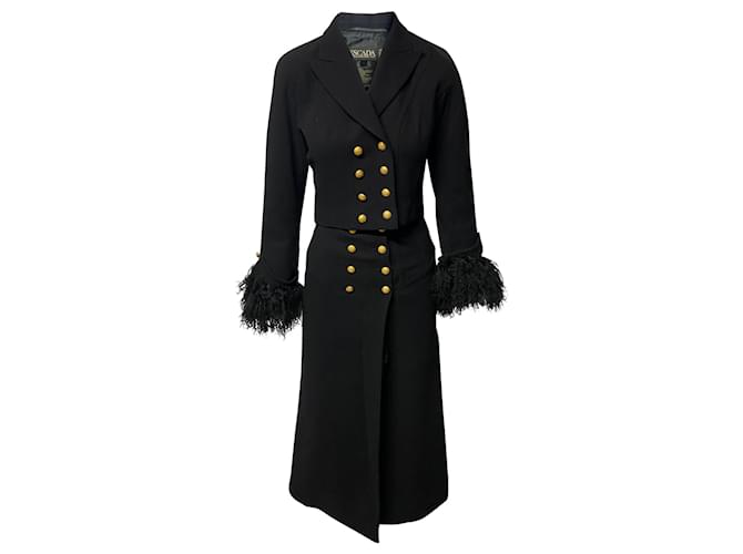 Trench-coat à bordure en fourrure Escada x Margaretha Ley en laine noire  ref.411994