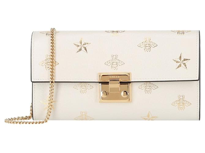 Gucci Padlock Bee Star Wallet on Chain White Leather ref.412034 - Joli  Closet