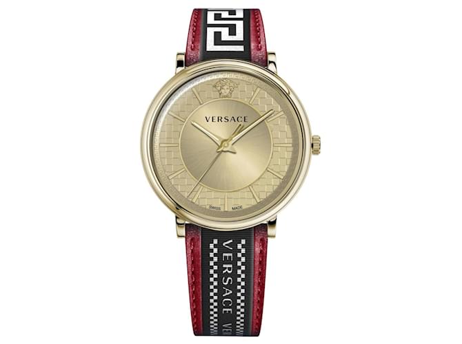 Versace V-Circle Strap Watch Golden Metallic  ref.412072