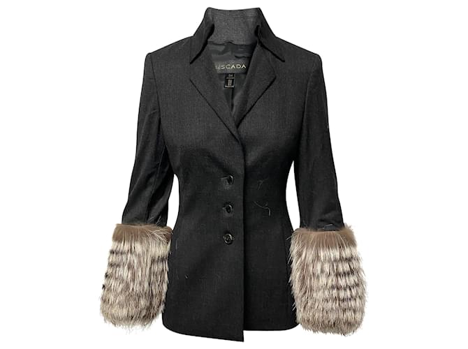 Escada Fur Trouser Suit in Black Wool  ref.412074
