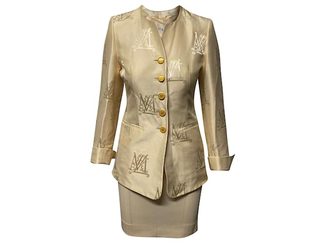 Escada x Margaretha Ley Skirt Suit Set in Cream Cotton White  ref.412075