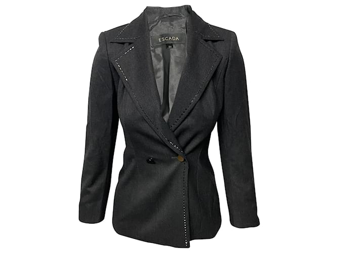 Escada Black Stone Trouser Suit Set in Black Wool  ref.412076