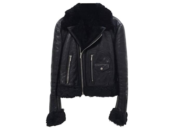 Christian Dior Dior Black Leather Fur Biker Jacket  ref.412084