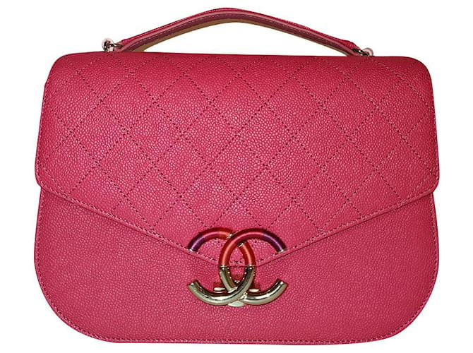 Coco Handle Chanel Top Handle Genarbtes Kalbsleder Überschlagtasche 2018 Rosa Pink  ref.412088