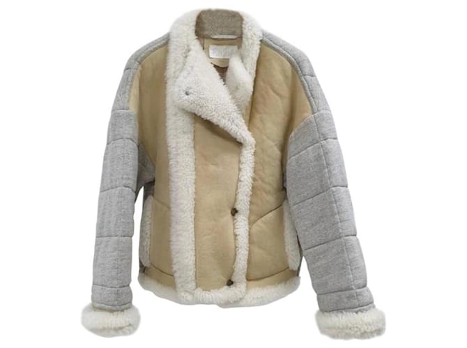 Chloé Oversized-Jacke aus Lammfell und gestepptem Baumwoll-Jersey Mehrfarben Leinwand Pelz  ref.412093