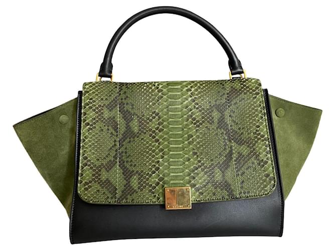 Céline Celine Trapèze handbag, Green Leather  ref.412107